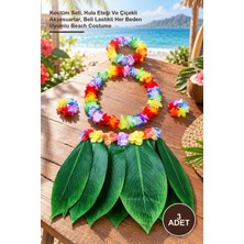 Yenilig 3 Adet Hawaii Tropikal Yaprak Etek Seti – Kostüm Seti, Hula Eteği ve Çiçekli Aksesuarlar, Beli Lastikli Her Beden Uyumlu Beach Costume