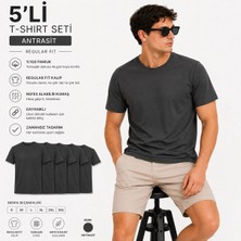Maisonrae Erkek 5'li Basic Regular Fit Tişört Seti %100 Pamuk Bisiklet Yaka Antrasit Renk