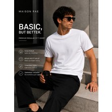 Maisonrae Erkek Tişört Beyaz Regular Fit Bisiklet Yaka Pamuklu 30/1 Süprem Kumaş