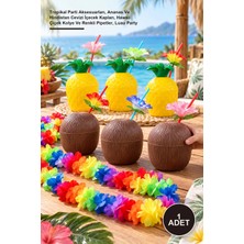 Yenilig 1 Adet Hawaii Parti Seti – Tropikal Parti Aksesuarları, Ananas ve Hindistan Cevizi Içecek Kapları, Hawaii Çiçek Kolye ve Renkli Pipetler, Luau Party