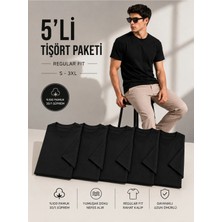 Maisonrae Erkek 5'li Basic Regular Fit Tişört Seti %100 Pamuk Bisiklet Yaka Siyah Renk