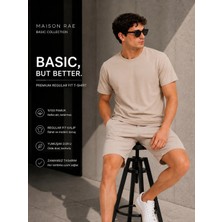 Maisonrae Erkek Tişört Bej Regular Fit Bisiklet Yaka Pamuklu 30/1 Süprem Kumaş