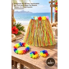 Yenilig 1 Adet Luau Aloha Hawaii Hula Etek Seti – Rengarenk 40 cm Etek, Ayarlanabilir Bel Cırtlı Bant, Kolye Taç Bileklik, Yetişkin ve Çocuk Uyumlu