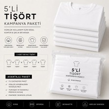 Maisonrae Erkek 5'li Basic Regular Fit Tişört Seti %100 Pamuk Bisiklet Yaka Beyaz Renk
