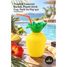 Yenilig 3 Adet Ananas Hawaii Pipetli Içecek Kabı – Tropikal Tasarımlı Bardak, Pipetli Drink Cup, Parti ve Plaj Için