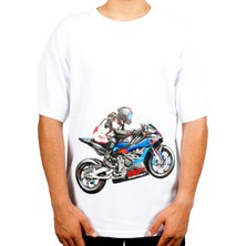 Gp Kompozit TSH002 Racing Motosiklet Bel Baskılı T-Shirt Beyaz