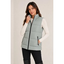 Maisonrae Kadın Mint Yeşili, Nova Kumaş, Dik Yaka, Su ve Rüzgâr Dirençli, Puffer Yelek