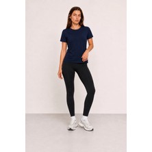 Maisonrae Kadın Lacivert Basic Tişört Likralı Süprem Kumaş Bisiklet Yaka Kısa Kollu Regular Fit