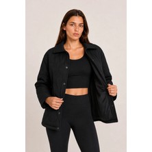 Maisonrae Kadın Siyah Dalga Desenli Kapitone , Astarlı, Çıtçıtlı, Çift Cepli, Oversize, Mevsimlik Ceket