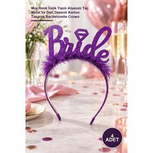 Yenilig 4 Adet Bekarlığa Veda Bride Taç – Mor Renk Italik Yazılı Alyanslı Taç Metal ve Deri Desenli Karton Tasarım Bachelorette Crown