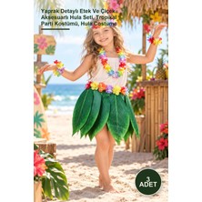 Yenilig 3 Adet Çocuk Hawaii Kostümü – Yaprak Detaylı Etek ve Çiçek Aksesuarlı Hula Seti, Tropikal Parti Kostümü, Hula Costume