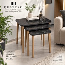 Quattro Home 3'lü Dikdörtgen Zigon Sehpa Takımı Siyah Mermer Desenli