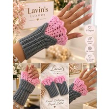 Lavin’s Luxury 🌸 Pembe-Gri El Örgüsü Parmaksız Eldiven