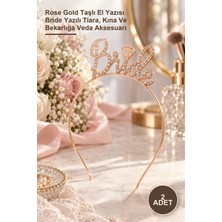 Yenilig 2 Adet Gelin Tacı – Rose Gold Taşlı El Yazısı Bride Yazılı Tiara, Kına ve Bekarlığa Veda Aksesuarı