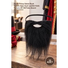 Yenilig 10 Adet Takma Sakal – Siyah Peluş Sakal Bıyık Takımı Ağız Açık Lastikli Kafa Tutucu 20 cm Fake Beard
