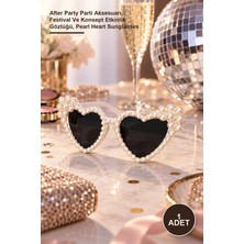 Yenilig 1 Adet Inci Taşlı Kalp Gözlüğü – After Party Parti Aksesuarı, Festival ve Konsept Etkinlik Gözlüğü, Pearl Heart Sunglasses