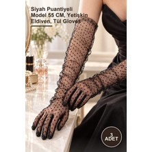 Yenilig 3 Adet Uzun Boy Tül Eldiven – Siyah Puantiyeli Model 55 Cm, Yetişkin Eldiven, Tül Gloves