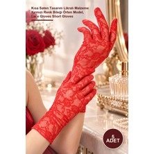 Yenilig 5 Adet Dantelli Eldiven – Kısa Saten Tasarım Likralı Malzeme Kırmızı Renk Bileği Örten Model, Lace Gloves Short Gloves