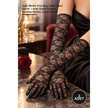 Yenilig 2 Adet Dantelli Eldiven – Uzun Model Orta Boy, Saten Üzeri Dantel, Likralı Siyah Tasarım, Evening Gloves, Lace Gloves