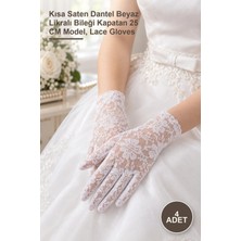 Yenilig 4 Adet Dantelli Eldiven – Kısa Saten Dantel Beyaz Likralı Bileği Kapatan 25 cm Model, Lace Gloves