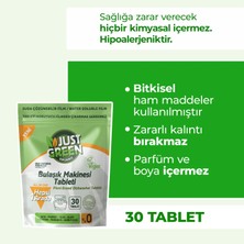 Just Green Organic Bitkisel Bulaşık Makinesi Tableti - %100 Bitkisel - Doğal Ve Güçlü Temizlik (30 TABLET) Yerli Üretim