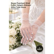 Yenilig 1 Adet Güpürlü Kısa Tül Eldiven – Beyaz Puantiyeli Bilek Fırfırlı Yetişkin Eldiveni Short Tulle Glove