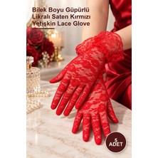 Yenilig 5 Adet Dantel Eldiven – Bilek Boyu Güpürlü Likralı Saten Kırmızı Yetişkin Lace Glove