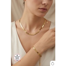Mavega Kadın Çelik Italyan Zincir Kolye Bileklik Set 316L Paslanmaz Kararmaz Altın Gold 45+5 cm 18+5 cm