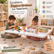 Ratemo Mobilya Montessori Çocuk Masası 90X70 cm Katlanabilir Yer Masası Aktivite, Oyun ve Çalışma Masası Beyaz