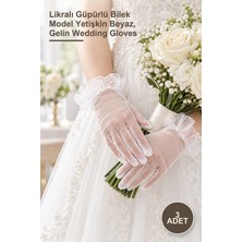Yenilig 3 Adet Kısa Boy Tül Eldiven – Likralı Güpürlü Bilek Model Yetişkin Beyaz, Gelin Wedding Gloves