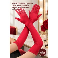 Yenilig 1 Adet Dirseğe Kadar Uzun Kumaş Eldiven – 40 Cm, Yetişkin Uyumlu, Uzun Kollu, Kırmızı Beyaz, Fabric Glove
