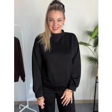 Ded Collection Kadın Dik Yaka Uzun Kollu Rahat Kesim Bluz ve Ispanyol Paça Pantolon Ikili Takım