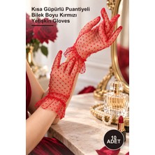 Yenilig 10 Adet Tül Eldiven – Kısa Güpürlü Puantiyeli Bilek Boyu Kırmızı Yetişkin Gloves