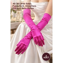 Yenilig 5 Adet Uzun Boy Ekstra Parlak Saten Eldiven – 40 cm Likralı Saten, Fuşya Renk, Abiye/dans Eldiveni, Satin Gloves
