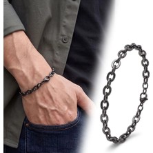 Semtim Kuyumculuk 316L Çelik Sertifikalı Semtim Anchor Black 6 mm Siyah Mariner Zincir Paslanmaz Çelik Erkek Bileklik Sertifikalı, Özel Kutulu, Hediye Paketli