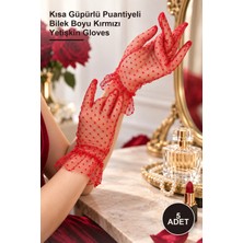 Yenilig 5 Adet Tül Eldiven – Kısa Güpürlü Puantiyeli Bilek Boyu Kırmızı Yetişkin Gloves