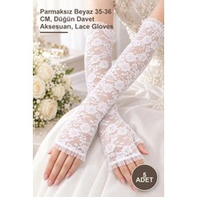 Yenilig 5 Adet Uzun Zarif Dantel Eldiven – Parmaksız Beyaz 35-36 Cm, Düğün Davet Aksesuarı, Lace Gloves