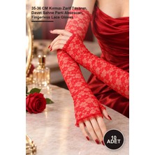 Yenilig 10 Adet Uzun Parmaksız Dantel Eldiven – 35-36 cm Kırmızı Zarif Tasarım, Davet Sahne Parti Aksesuarı, Fingerless Lace Gloves