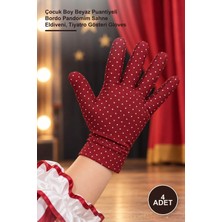 Yenilig 4 Adet Çocuk Pandomim Eldiveni – Çocuk Boy Beyaz Puantiyeli Bordo Pandomim Sahne Eldiveni, Tiyatro Gösteri Gloves