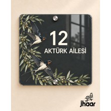 JHAAR Kişiye Özel Antrasit Kırlangıç Desenli Pleksi Kapı Isimliği - Isim ve Kapı Numaralı 20X20 cm