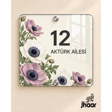 JHAAR Kişiye Özel Krem Anemon Desenli Pleksi Kapı Isimliği - Isim ve Kapı Numaralı 20X20 cm