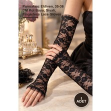 Yenilig 1 Adet Uzun Zarif Dantel Eldiven – Parmaksız Eldiven, 35-36 cm Kol Boyu, Siyah, Fingerless Lace Gloves