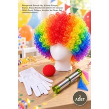 Yenilig 2 Adet Palyaço Aksesuar Seti – Rengarenk Bonus Saç, Kırmızı Sünger Burun, Beyaz Pandomim Eldiven ve Uzayan Sihirli Sopa, Palyaço Kostüm ve Clown Set