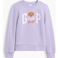 Gap Kız Çocuk Lila Bisiklet Yaka Grafik Baskılı Sweatshirt