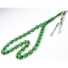 Burhan Sağlam Arpa Kesim 11X8 mm Ateş Kehribar Alpaka Püsküllü Tesbih