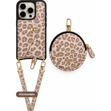 COGURE Hera Serisi iPhone 16 Pro Max Uyumlu Kapsül & Magsafe Cüzdan, Bileklik, Kılıf 4'lü Leopar Set
