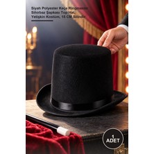 Yenilig 1 Adet Fötr Üst Şapka – Siyah Polyester Keçe Ringmaster Sihirbaz Şapkası Top Hat, Yetişkin Kostüm, 15 cm Silindir