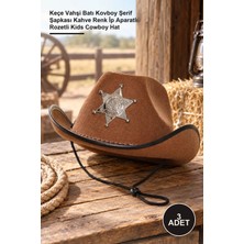 Yenilig 3 Adet Çocuk Kovboy Şapkası – Keçe Vahşi Batı Kovboy Şerif Şapkası Kahve Renk Ip Aparatlı Rozetli Kids Cowboy Hat