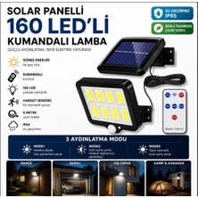TKÇ  160 LED Solar Bahçe Aydınlatması, 6'lı Güneş Panelli LED Lamba, 5 Metre Kablolu ve Kumandalı