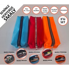 Kalemlik 3lü Set/paket Organizer Makyaj Çok Amaçlı Pinterest Okula Dönüş Çantası Tek Bölmeli Neon Mavi  Kırmızı Neon Turuncu